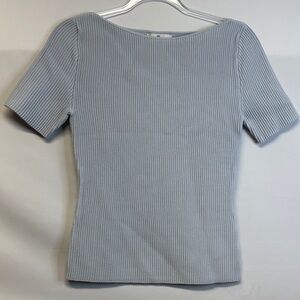NWT Banana Republic Light Blue Ribbed Short Sleeve Boatneck Top Size S
